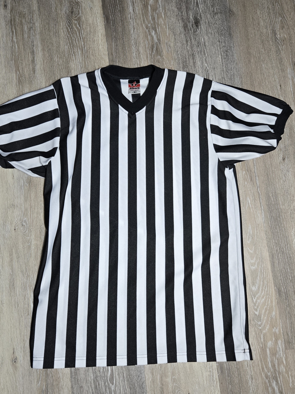 Vintage Alleson Athletic Black & White Striped Referee Jersey Size Medium